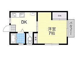 阪急箕面線 牧落駅 徒歩6分の賃貸アパート 1階1DKの間取り