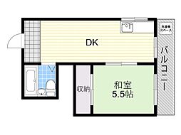 第1リバーフィールドマンション 4階1DKの間取り