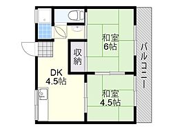 メイプルハイツ 2階2DKの間取り