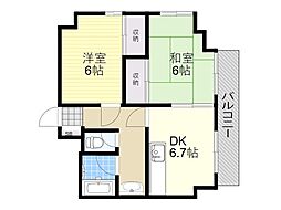 コーニッシュ豊中 2DKの間取図画像