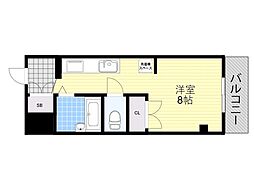 箕面センチュリーロイヤル 4階ワンルームの間取り