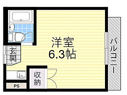 マンションミネット3号館 ワンルームの間取図画像
