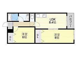 クレセル利倉東I 2LDKの間取図画像