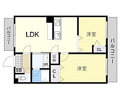 レジデンスマロン参番館 2LDKの間取図画像