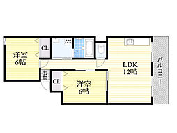 第2マンション寺直 2LDKの間取図画像