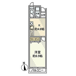 カーサ芙蓉 1Kの間取図画像