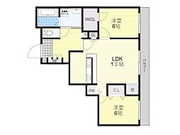 パヴィヨン豊中 2LDKの間取図画像