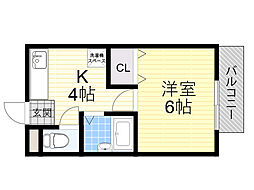 プレミアメゾン東みのお 1Kの間取図画像
