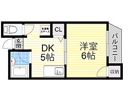 エル・ドラド箕面2 1DKの間取図画像
