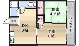グリーンハイツみのお 2DKの間取図画像