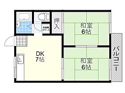 乾ハイツA棟 2DKの間取図画像