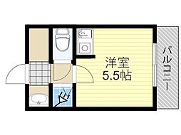 クレイドル江坂 ワンルームの間取図画像