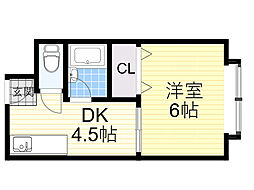 ハイツ岸本 1DKの間取図画像