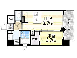 プランドール新北野 1LDKの間取図画像