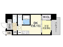 プレリスNEO大阪十三エルヴィオン 1DKの間取図画像