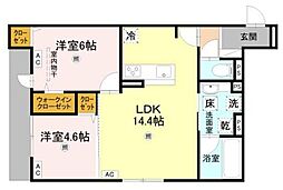 D-residence岡町 2LDKの間取図画像