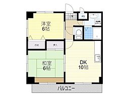 エメラルドヴィラ 2DKの間取図画像