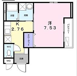 グレース仲蔵 1Kの間取図画像
