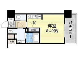 ドゥーエ江坂3 ワンルームの間取図画像