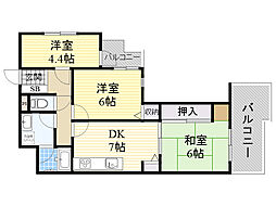 セントラル豊中東 3DKの間取図画像
