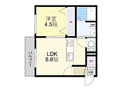 マノワール豊中玉井町 1LDKの間取図画像