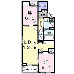 グランリヴェール呉服2 2LDKの間取図画像