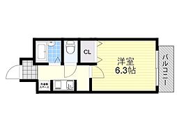 アストレア豊中清風荘 1Kの間取図画像