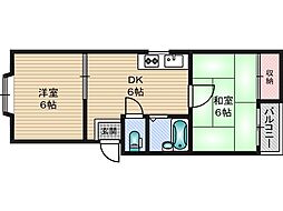 二美ハイツ 2DKの間取図画像
