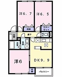 サニーハウス多田 3DKの間取図画像