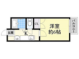 サイプレス豊中 1Kの間取図画像