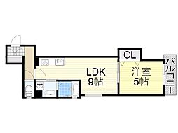 クリエオーレ豊島南 1階1LDKの間取り