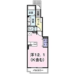 ルナキャット 1Kの間取図画像