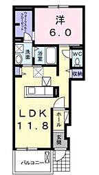 ウィンコート蔵王B 1LDKの間取図画像