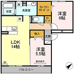 アルカサール 2LDKの間取図画像
