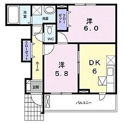 シャイニングリバーサイド 2DKの間取図画像