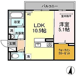 プレンティ新徳田 1LDKの間取図画像