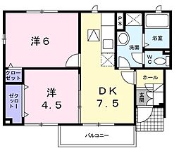 中土井ロングハイツ 2DKの間取図画像