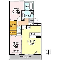 ラビエール南松永 2LDKの間取図画像