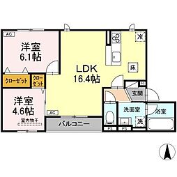 ラフィネ西桜町 2LDKの間取図画像