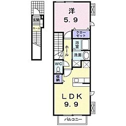 エクレール沖野上 1LDKの間取図画像