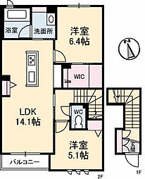 AzulwisteriaA 2LDKの間取図画像