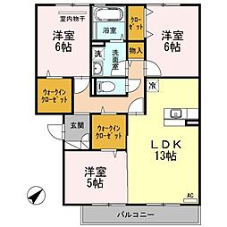 あけぼの6番館やまさB 3LDKの間取図画像