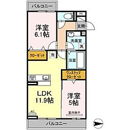 D-グレイスA 2LDKの間取図画像
