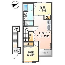 エクセルハイム若狭3 2LDKの間取図画像
