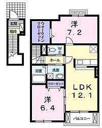 サニーヒル久松台B 2LDKの間取図画像