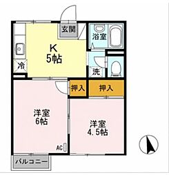 コーポ羽衣Cシャルダン 2Kの間取図画像