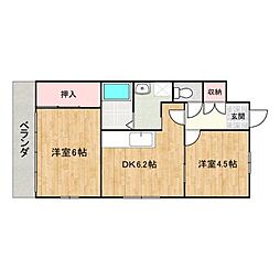 フローラル本庄 2DKの間取図画像