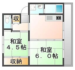ビレッジハウス能島1号棟 2DKの間取図画像