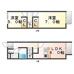 レオパレスメルベーユ 2DKの間取図画像