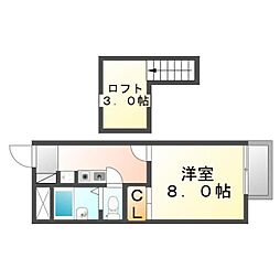 レオパレスフクチ2 1Kの間取図画像